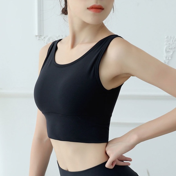 Black Yoga Sport Halter Low Back Crop Top - Picture 2 of 16